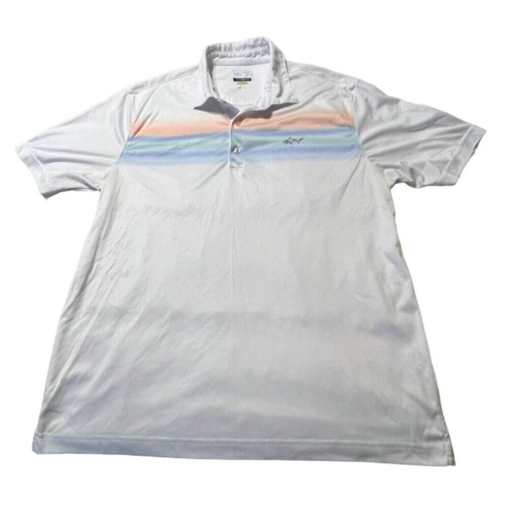 Greg Norman Play Dry Polo Shirt Men's Large Ombre Chest Multi Colored Stretch Ex